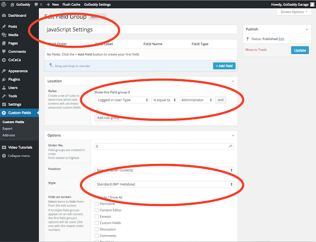 Advanced Custom Fields Plugin Usage for Adding JavaScript to WordPress