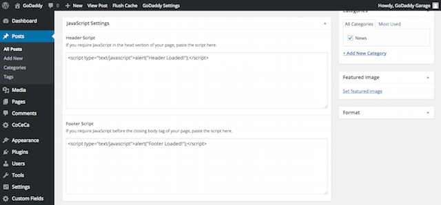 JavaScript Settings in Post Entry