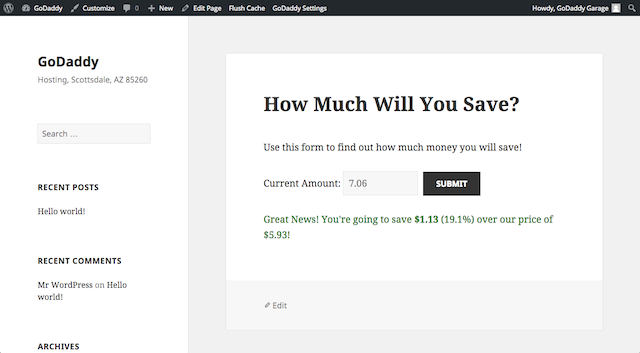 Live Website Page With WordPress Plugin Working
