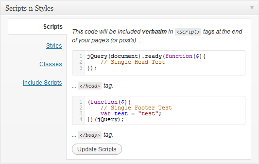 Scripts and Styles Plugin Field for Script Inserts