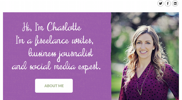 Charlotte uses her website to share her own brand story, and as an online hub for all her freelance writing activities and services.