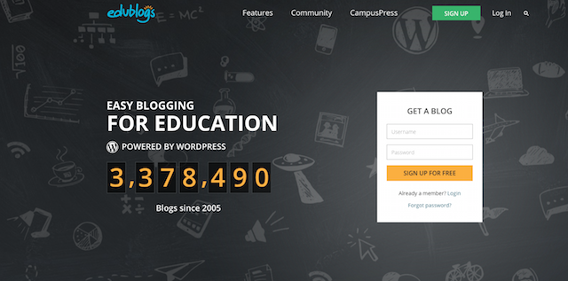 home page of edublog, one of largest WordPress Multisite platforms