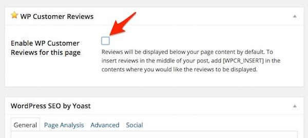 Enable WP Customer Reviews for this Page