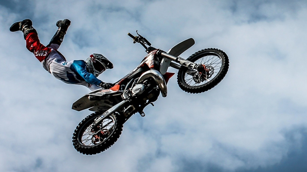 Motorcycle jumping in air