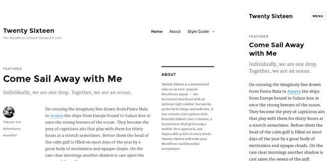 Twenty Sixteen Mobile Theme Desktop Theme