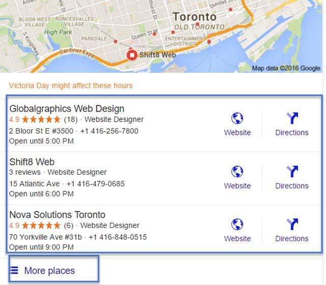 Local search results in Google