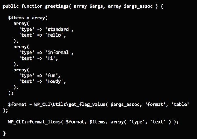 WP-CLI Format Arrays Example