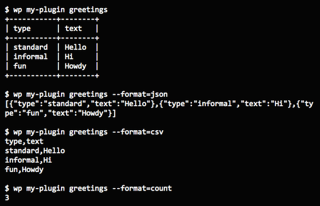 WP-CLI Format Arrays Terminal
