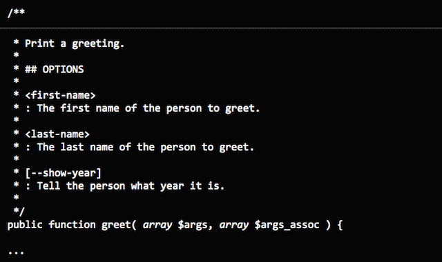 WP-CLI PHPDoc Example