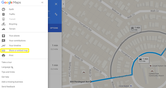 google maps share or embed map