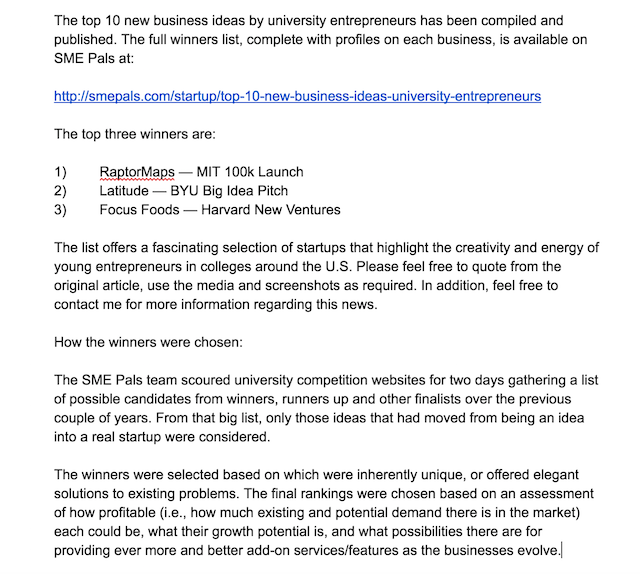 Small Business Blog Sample Press Release