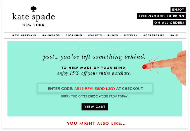 Abandoned Cart Email Kate Spade Checkout