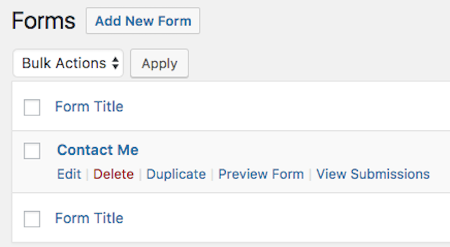 Ninja Forms WordPress Edit