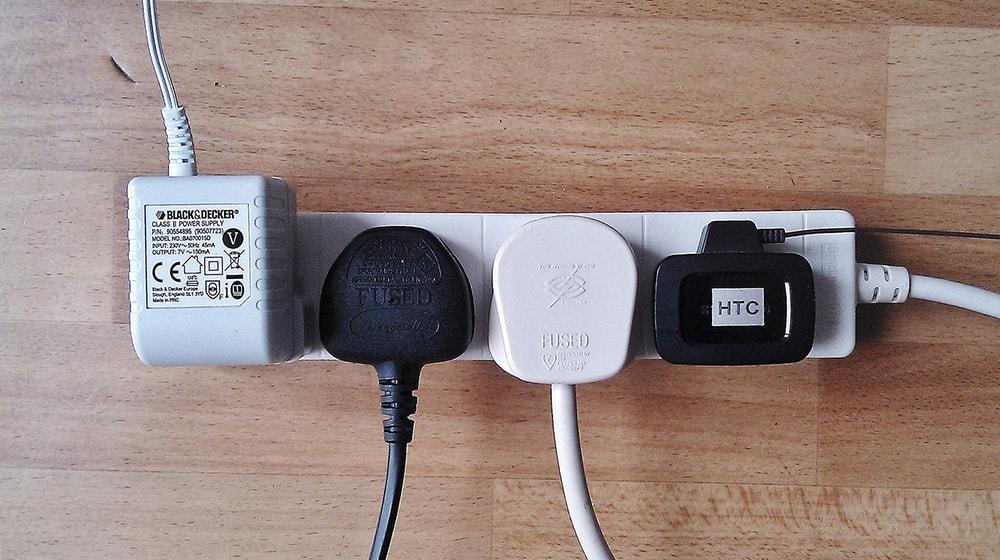 Cords plugged into a power cord