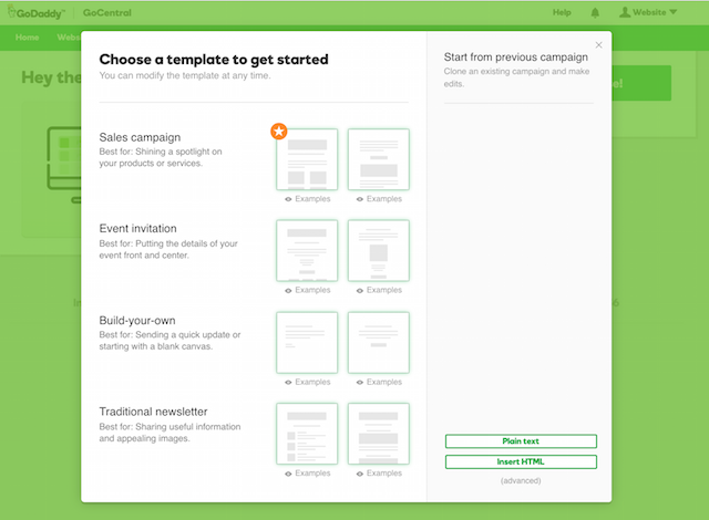 godaddy gocentral email marketing template