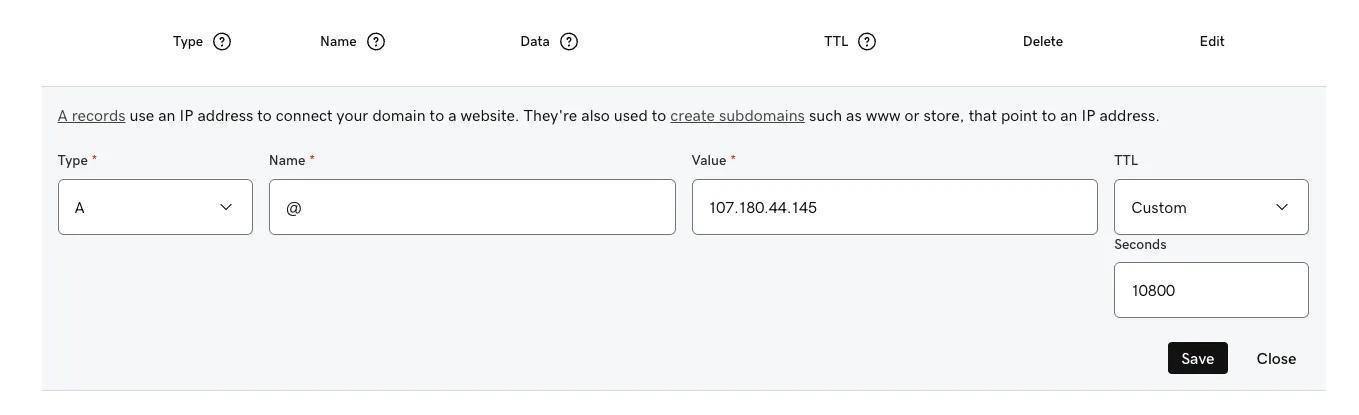 TTL time settings for DNS change