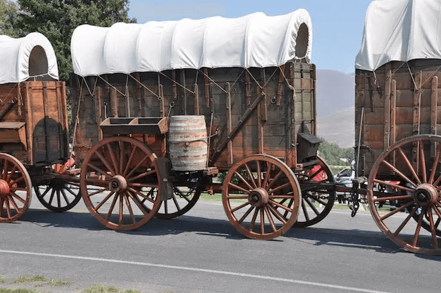 Old fashioned wagons in a line