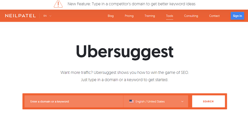 Ubersuggest screenshot