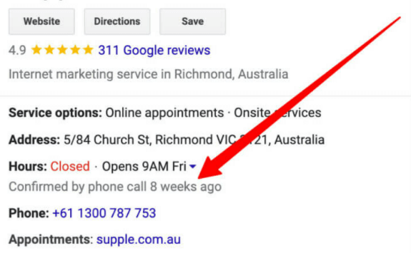 Example of Google confirmation for business phone listing