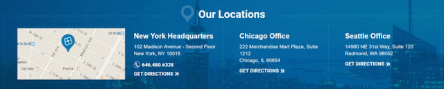 Screenshot of location pages in a website footer.