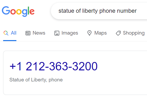 Screenshot of telephone number on Google listing