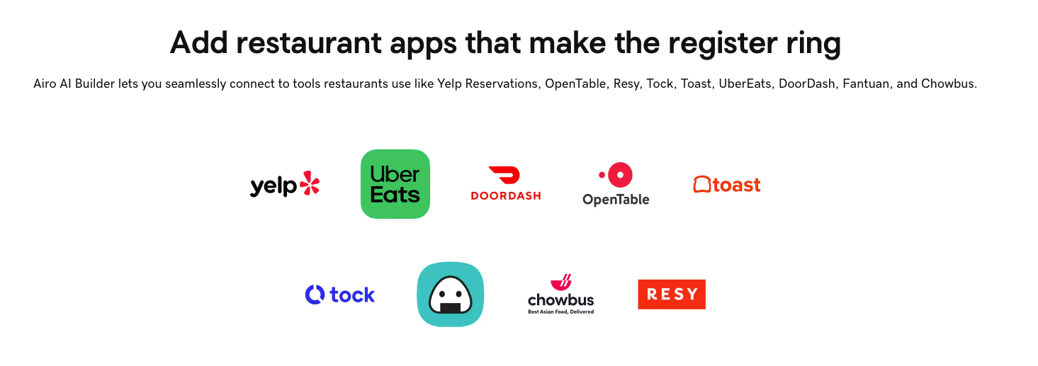 A screenshot that shows apps used for ordering and reservation.