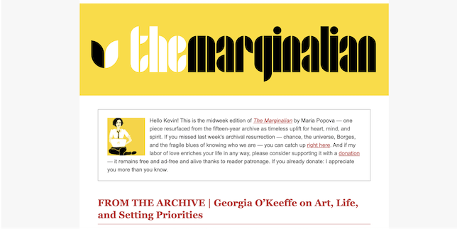 The marginalian newsletter example