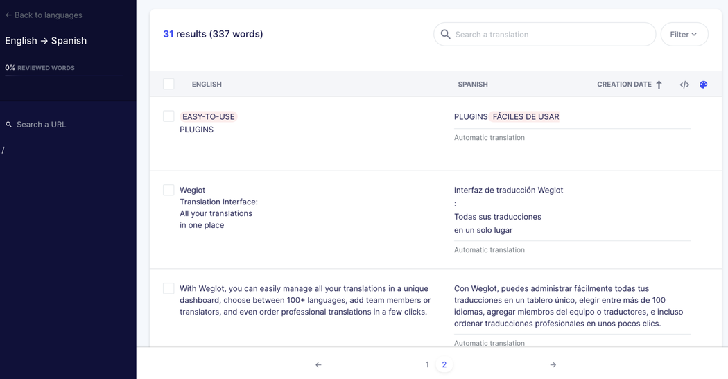 Screesnot of server-side translation in Weglot