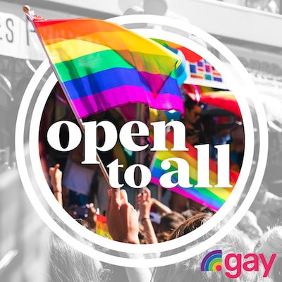 Open to All .gay pride flag