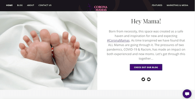 Screenshot of Corona Mamas home page