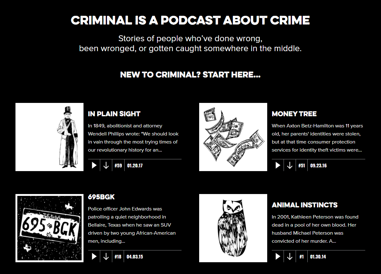 Screenshot of a podcast page