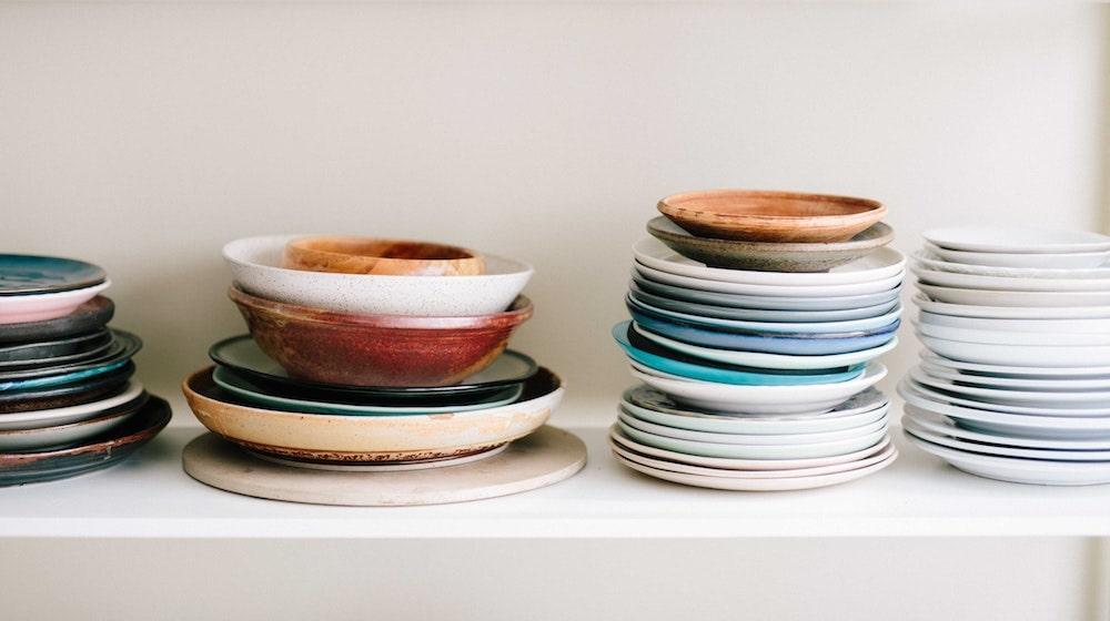 Plates sitting on shelf