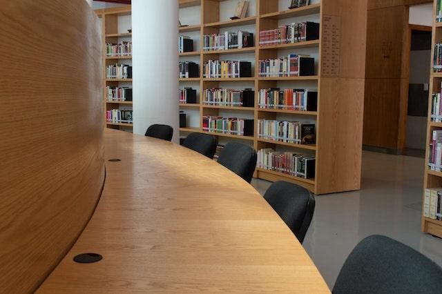 Public library desk and books