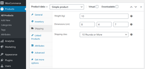 WooCommerce standard shipping setup product data