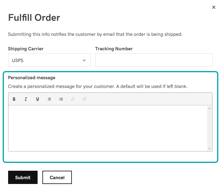 Fulfill order option in Websites + Marketing