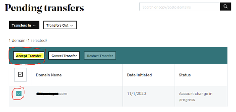 Pending transfers