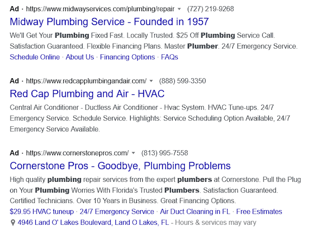 Second screenshot of plumbing Google Search