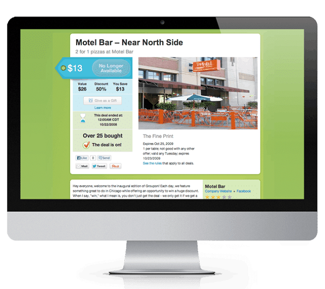 Screenshot of first-ever Groupon offer