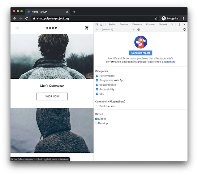 Google lighthouse stats