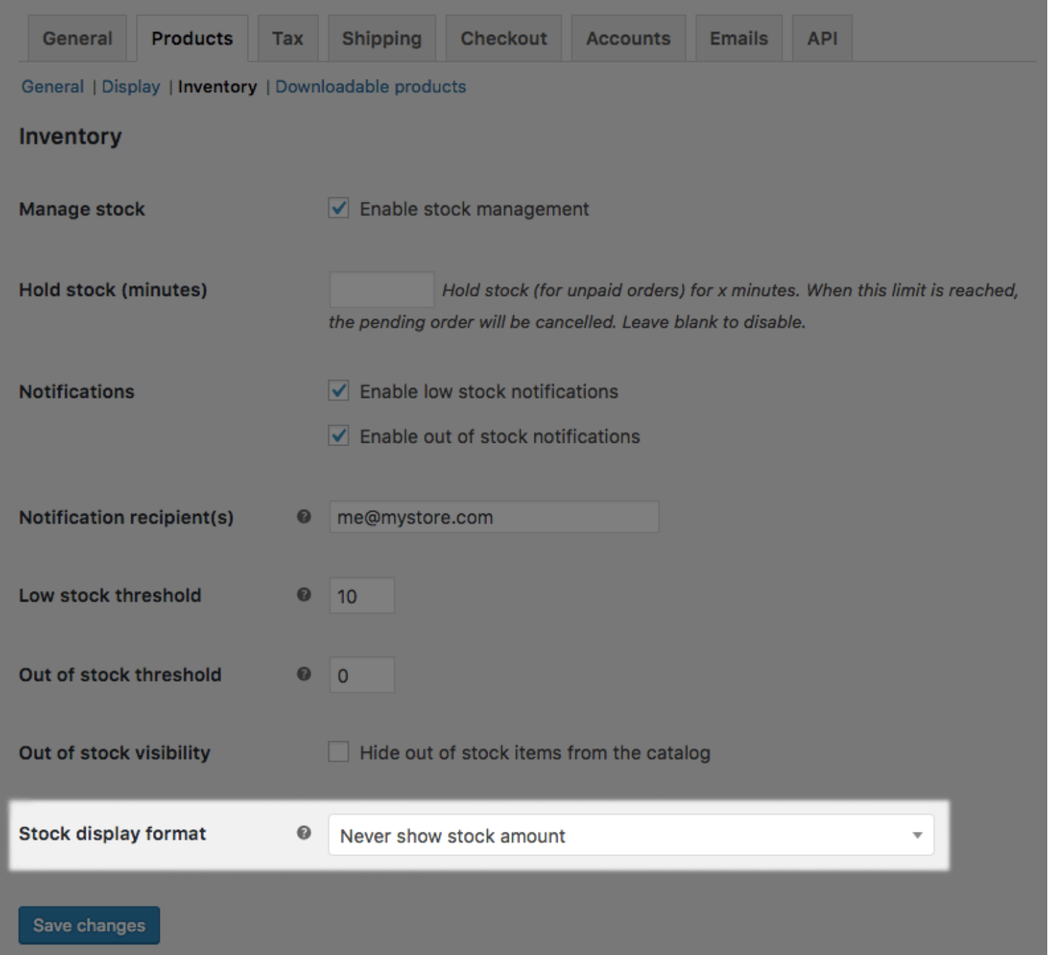 Stock display format