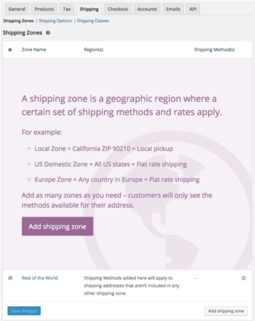 WC 2.6 shipping zones