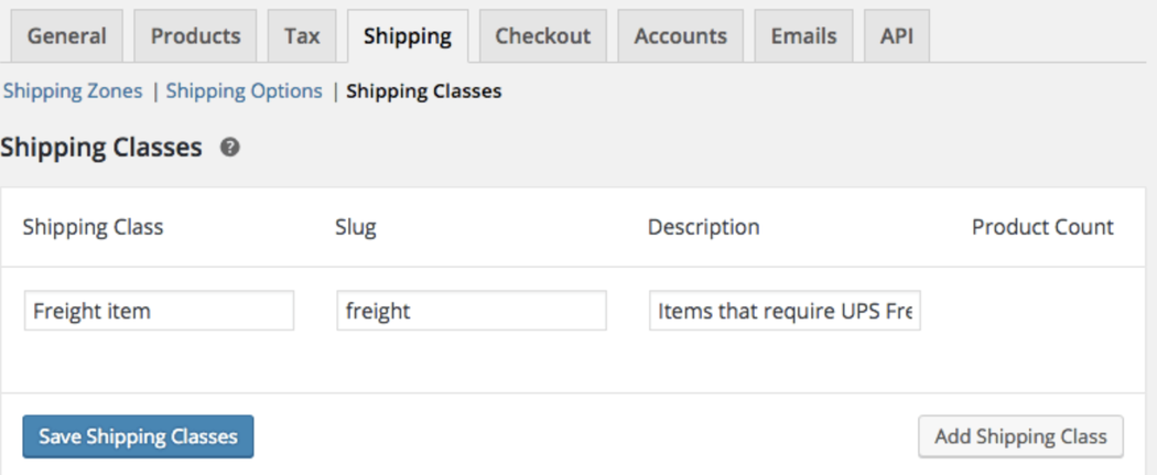 Shipping classes