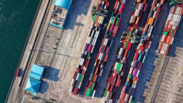 Rows of colorful shipping containers