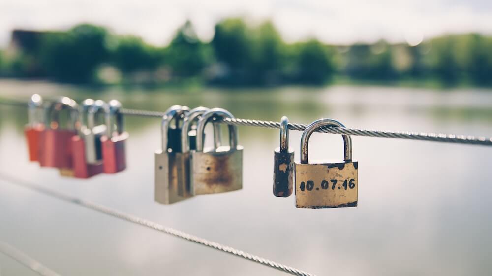 Locks along a riverfront