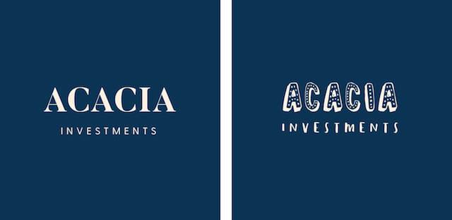 Acacia in two different fonts on navy background