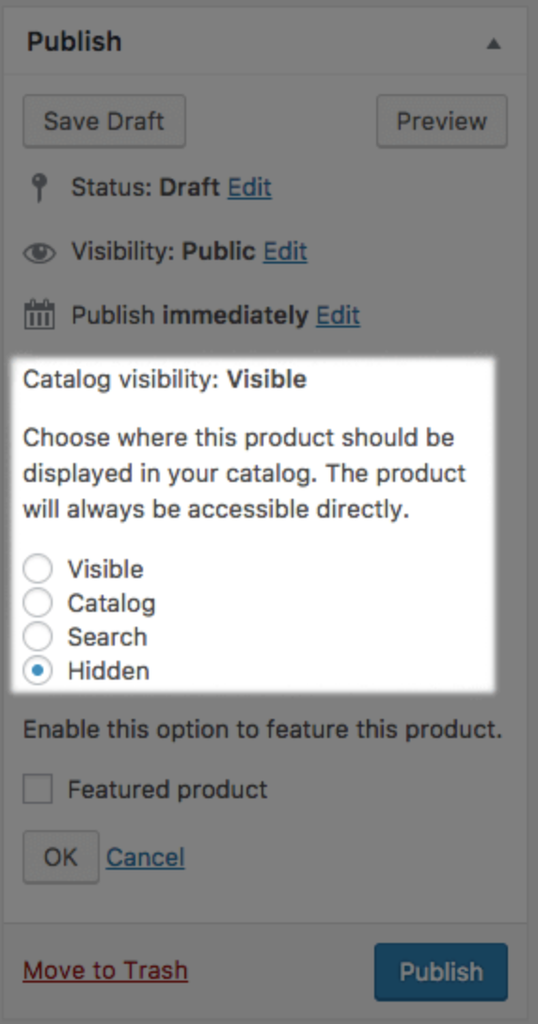 Catalogue visibility - admin