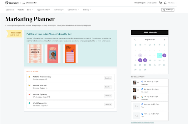 Websites + Marketing planner view