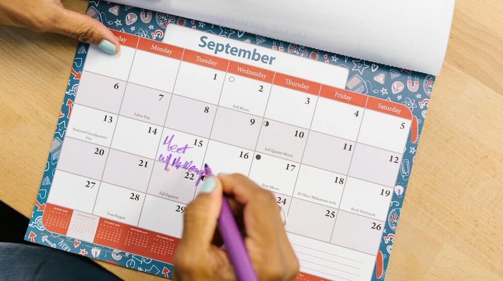 writing in a calendar
