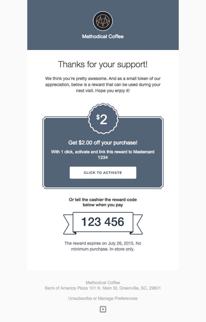 Customer Rewards email