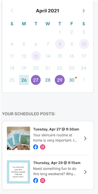 Look at scheduled posts in marketing planner